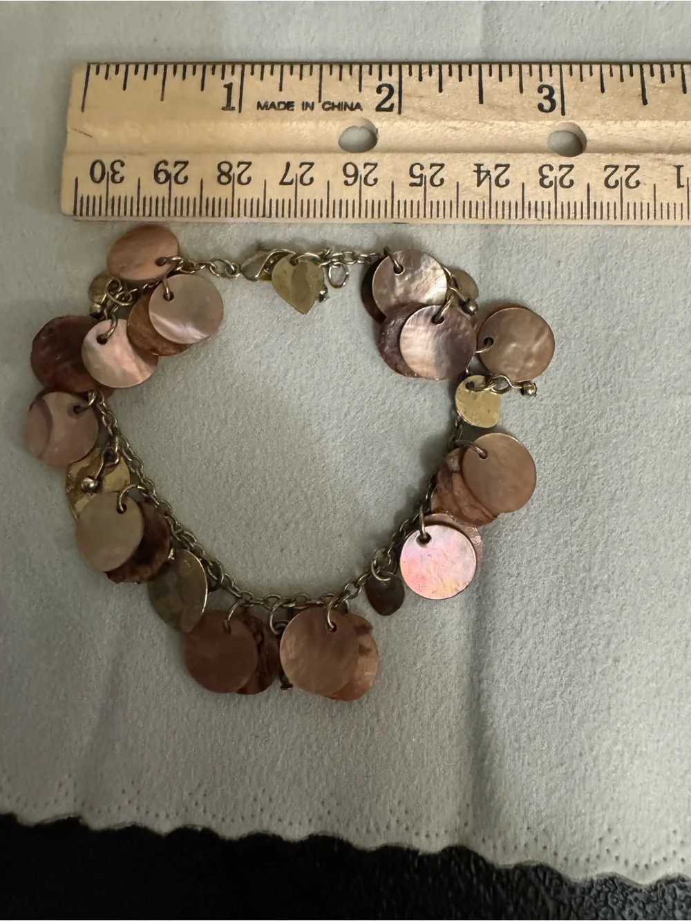 Disc Charm Bracelet – Iridescent Shell and Metal Discs